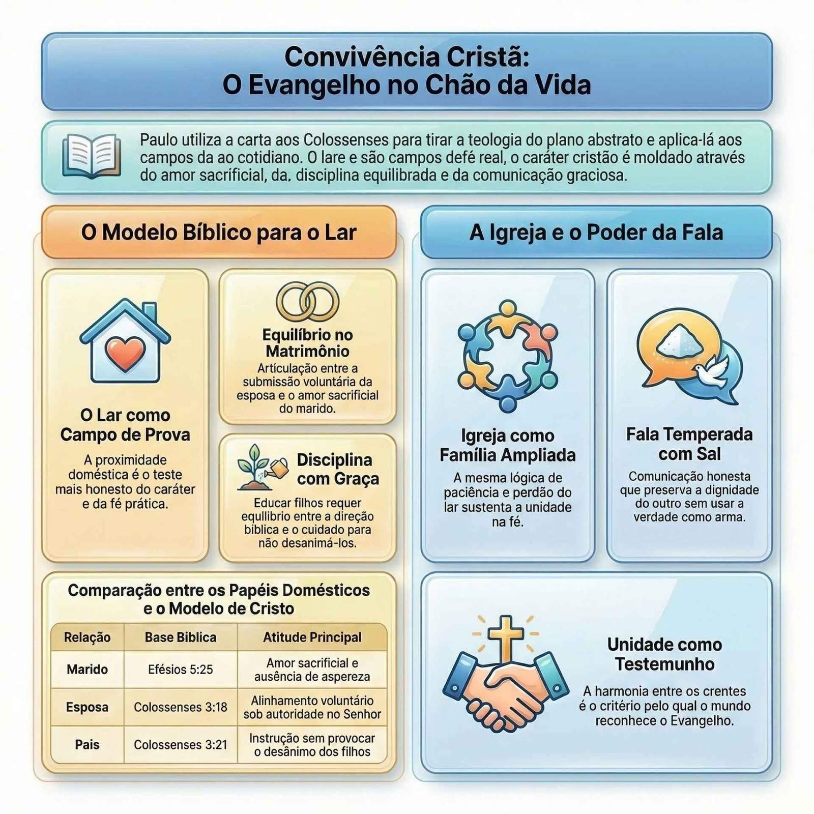 Infográfico sobre convivência cristã baseado em Colossenses.