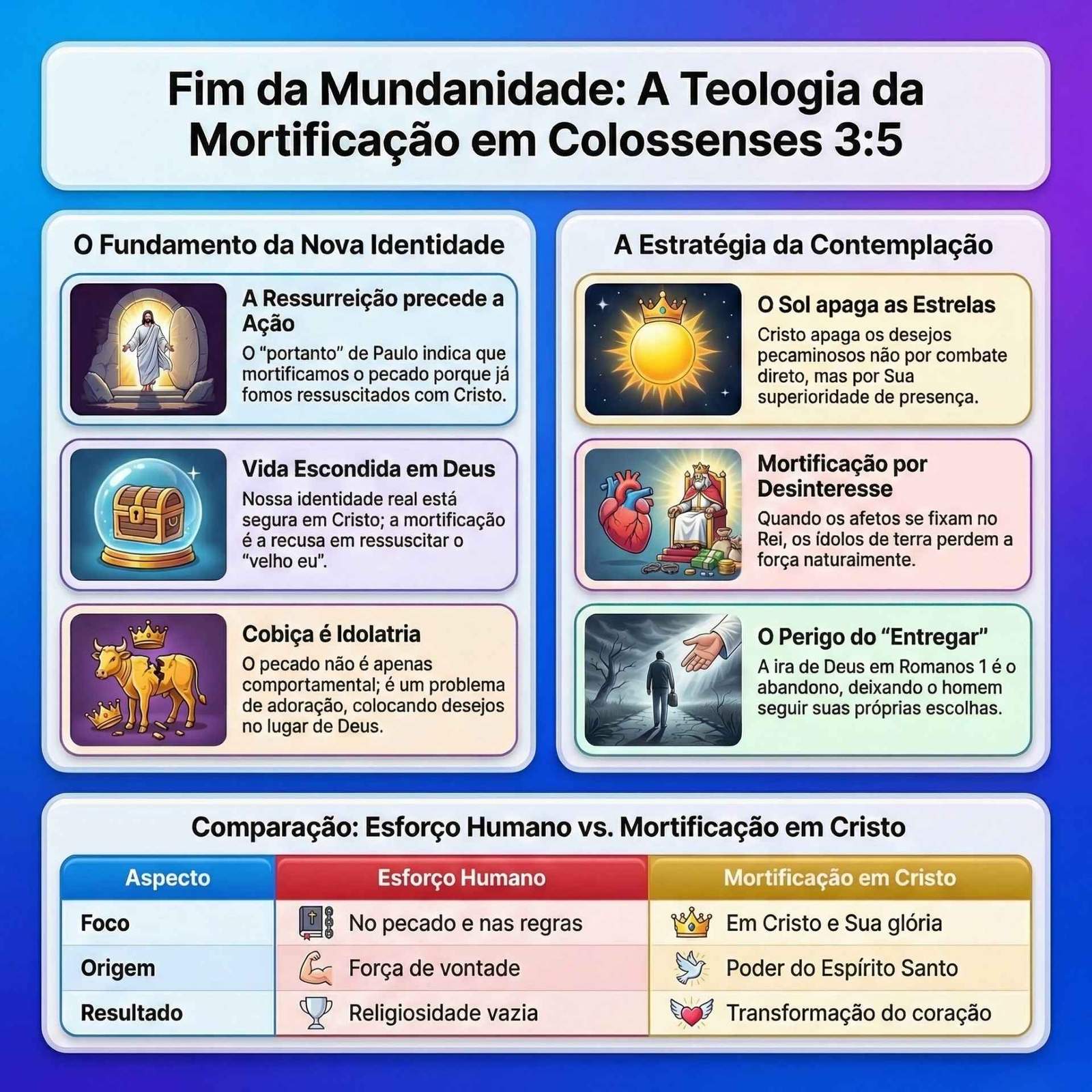 Infográfico intitulado Fim da Mundanidade. O texto explica a Teologia da Mortificação em Colossenses 3:5