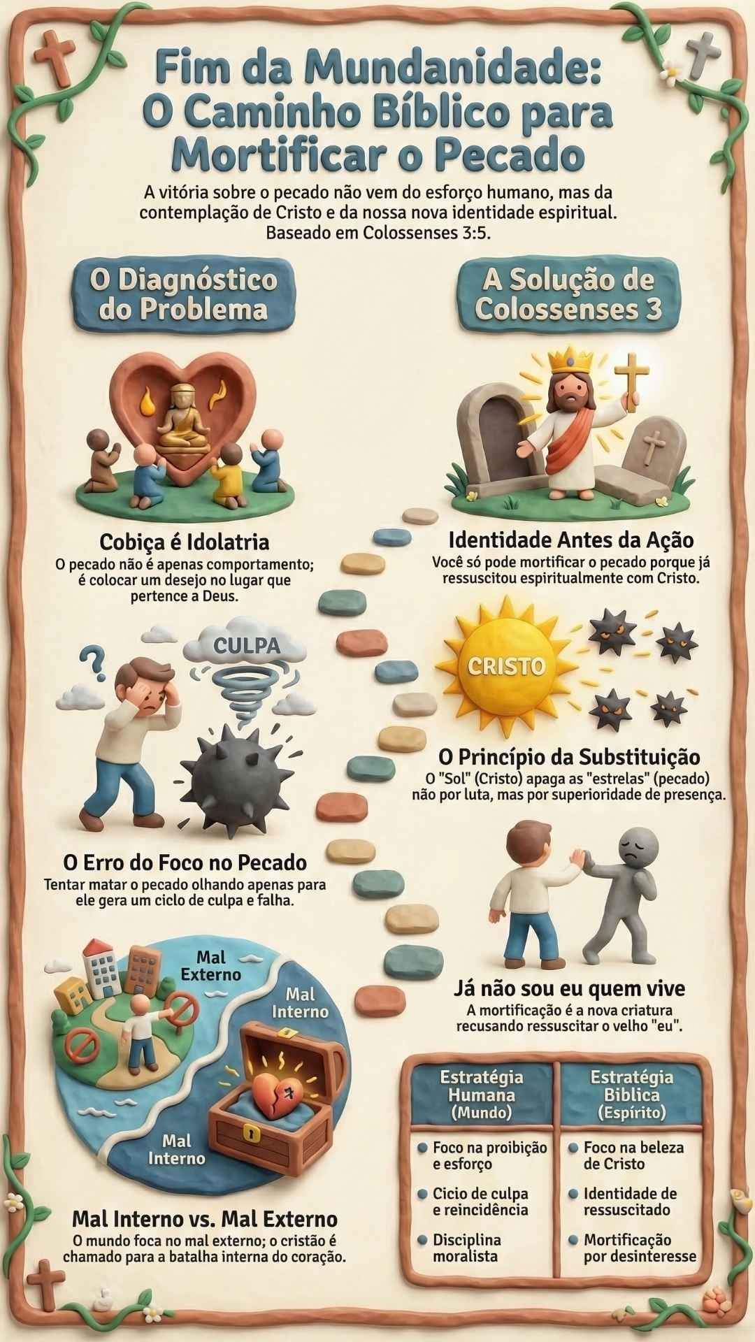 Infográfico Fim da Mundanidade. O material explica a mortificação do pecado segundo Colossenses 3:5.