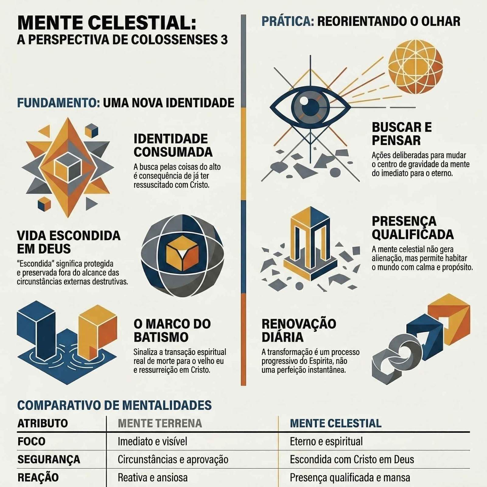Infográfico geométrico intitulado Mente Celestial. O conteúdo aborda Colossenses 3.