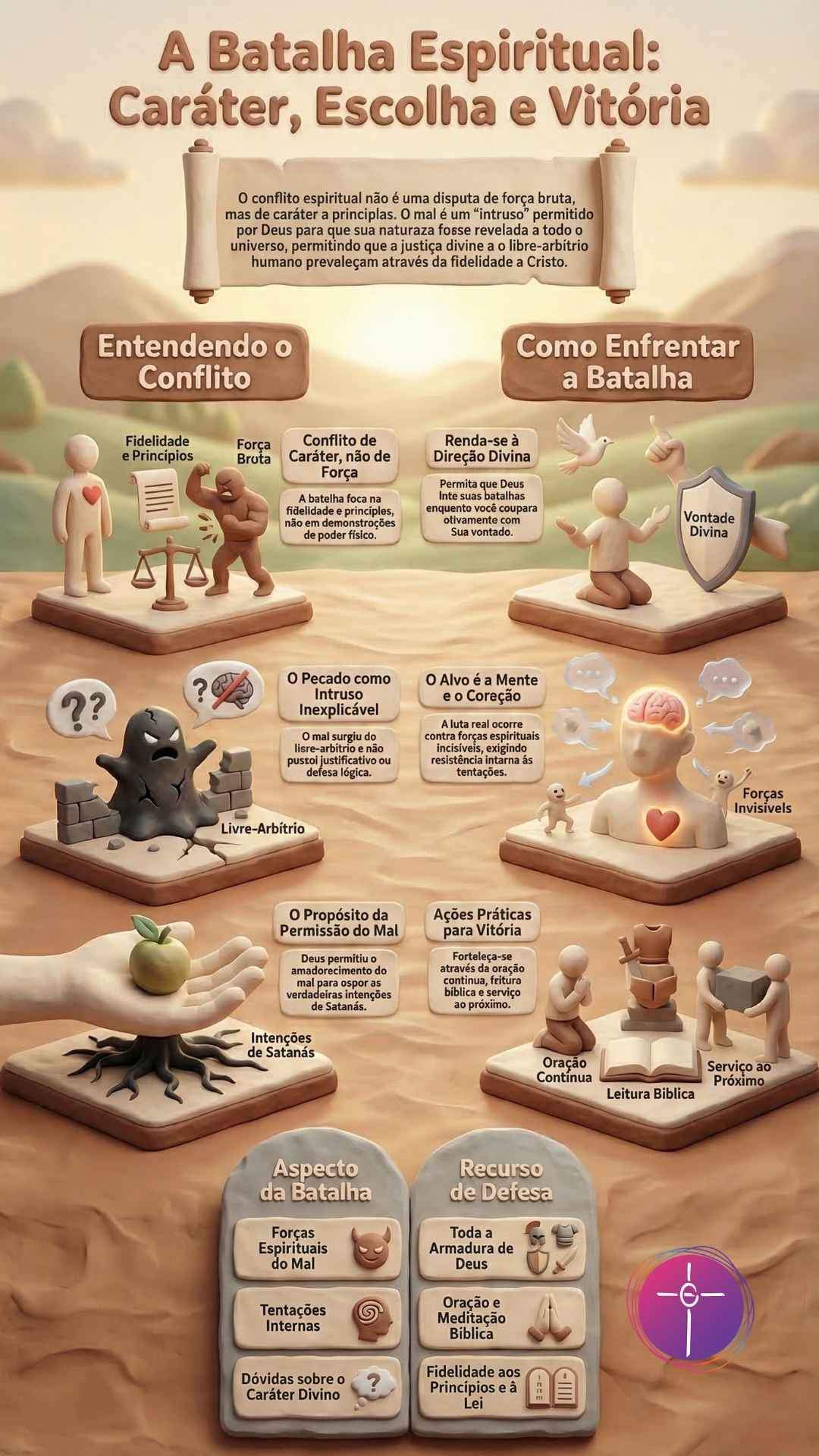Fiéis Servos De Deus Não Estavam Lutando Sozinhos Infográfico em estilo de massinha sobre a batalha espiritual.