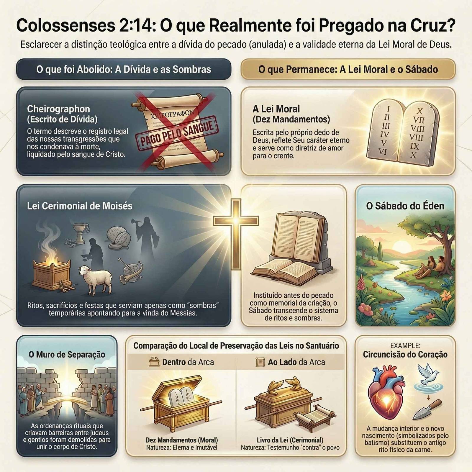 Infográfico detalha Colossenses 2:14 sobre a cruz de Cristo.