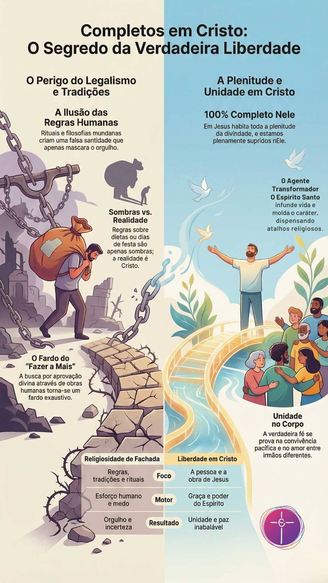 Completos Em Cristo: O Segredo Da Verdadeira Liberdade Infográfico sobre justiça imputada.
