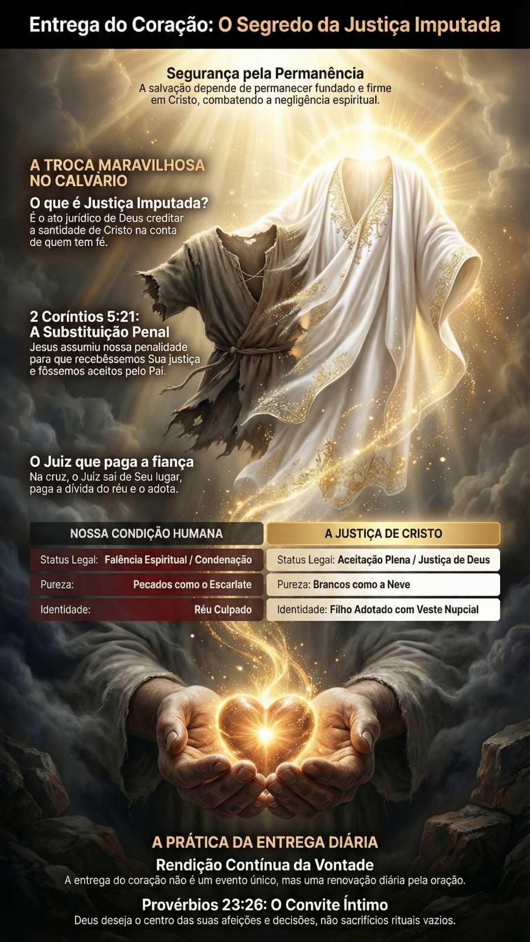 Entrega Do Coração A Deus: O Segredo Da Justiça Imputada Infográfico intitulado Entrega do Coração: O Segredo da Justiça Imputada.