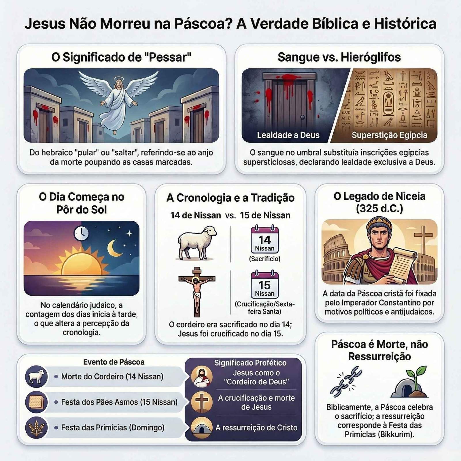 Infográfico sobre a cronologia da Páscoa. O título aborda a morte de Jesus e a verdade bíblica.