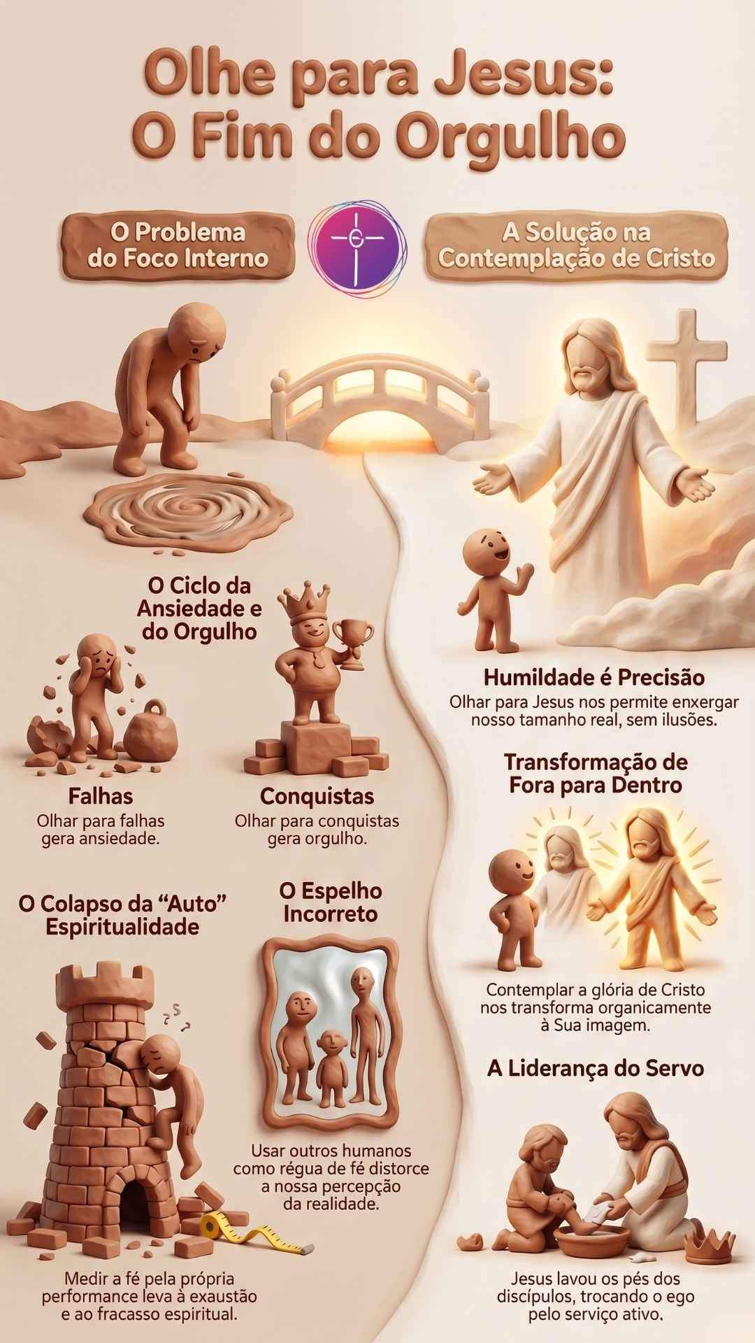 Infográfico 3D intitulado Olhe para Jesus: O Fim do Orgulho.