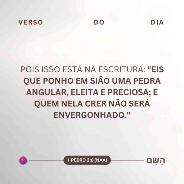 Pois isso está na Escritura: "Eis que ponho em Sião uma pedra angular, eleita e preciosa; e quem nela crer não será envergonhado."