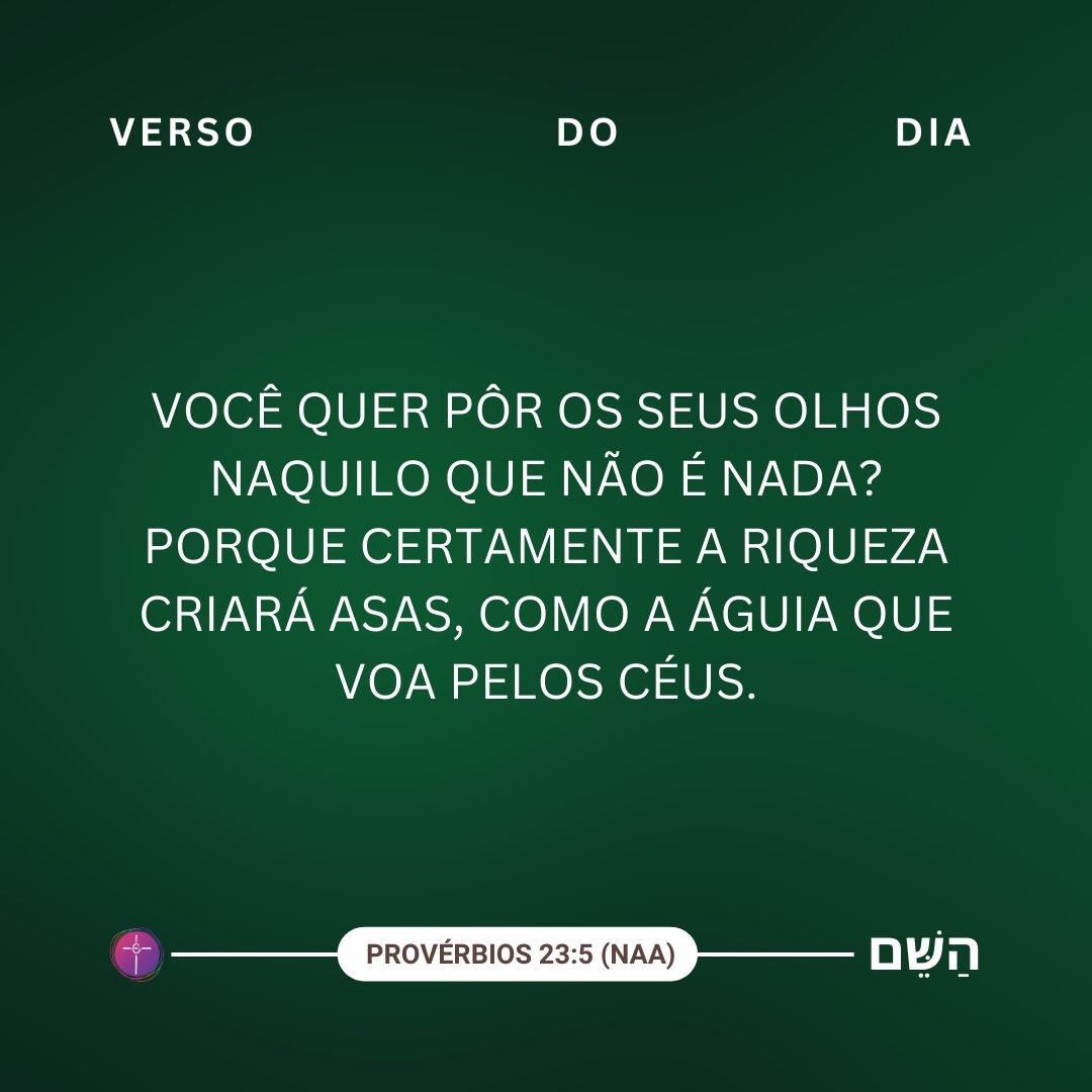 Você quer pôr os seus olhos naquilo que não é nada? Porque certamente a riqueza criará asas, como a águia que voa pelos céus. Pv 23:5