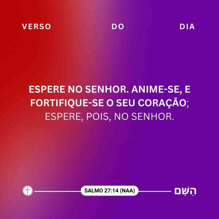Espere no Senhor. Anime-se, e fortifique-se o seu coração; espere, pois, no Senhor. Salmo 27:4