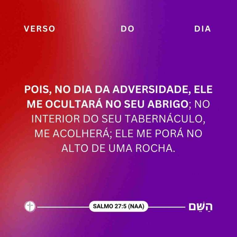 Pois, no dia da adversidade, ele me ocultará no seu abrigo; no interior do seu tabernáculo, me acolherá; ele me porá no alto de uma rocha. Salmo 27:5.