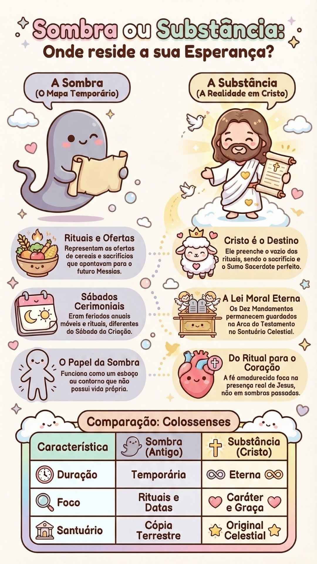 Infográfico explica Colossenses 2 14. O material separa lei moral e cerimonial.